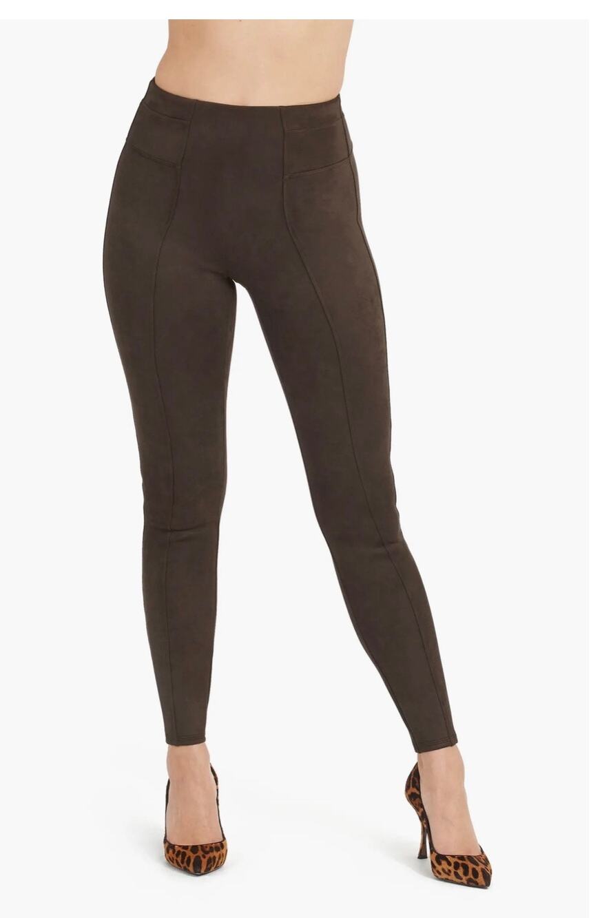 Spanx High Waist Faux Suede Leggings, Brown, L